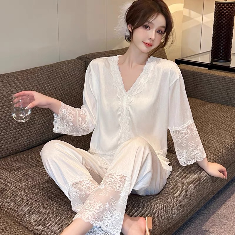 【气质千金】冰雪丝两件套睡衣女春夏长袖可外出爆款时尚家居服