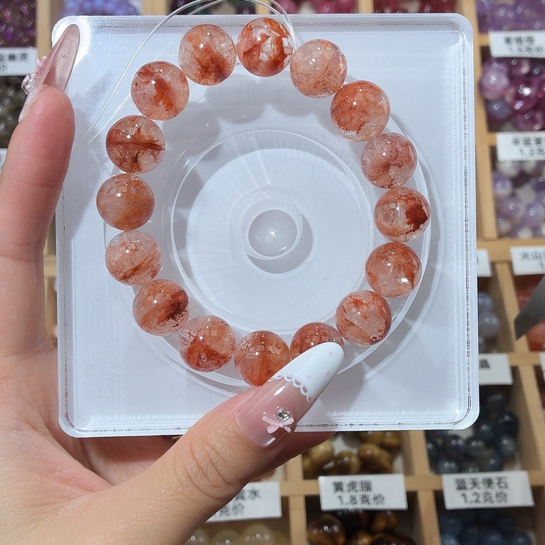 水晶手链银S925镶嵌火山云雪花幽灵13m