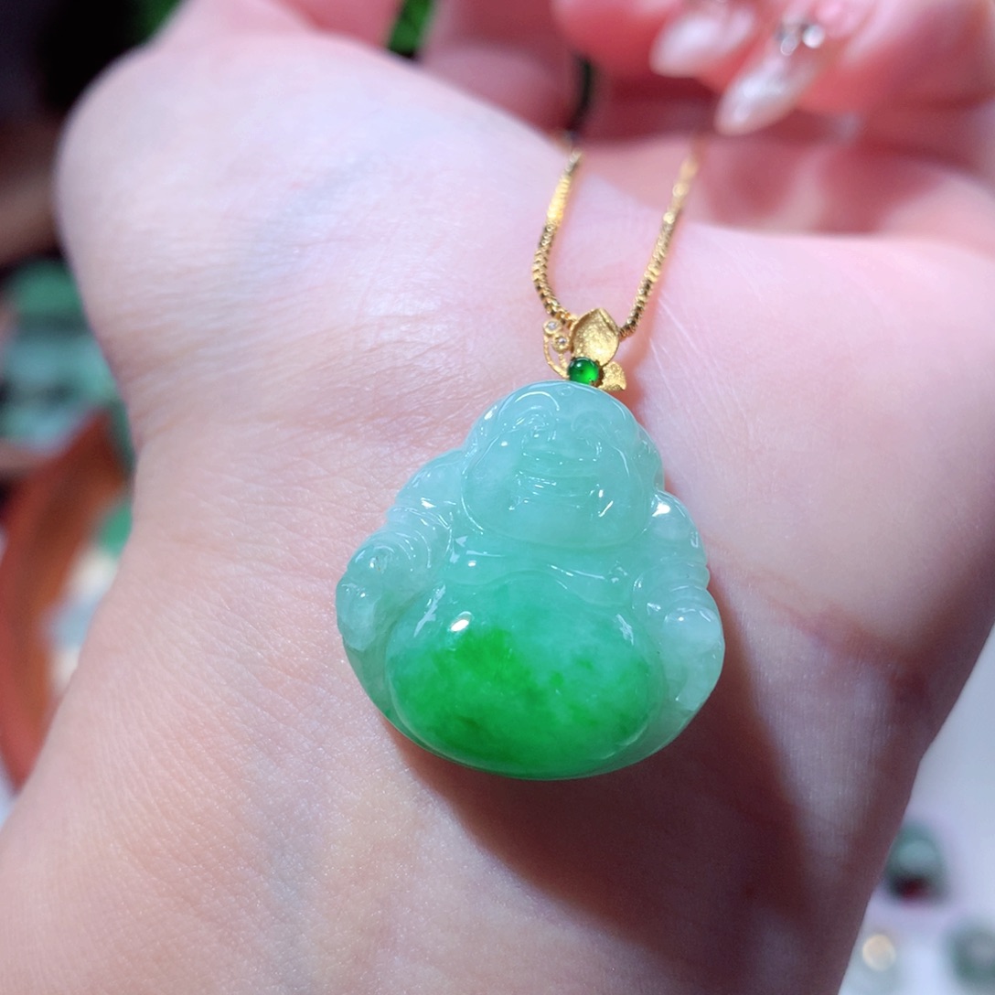 翡翠吊坠(不含链)18K金镶嵌