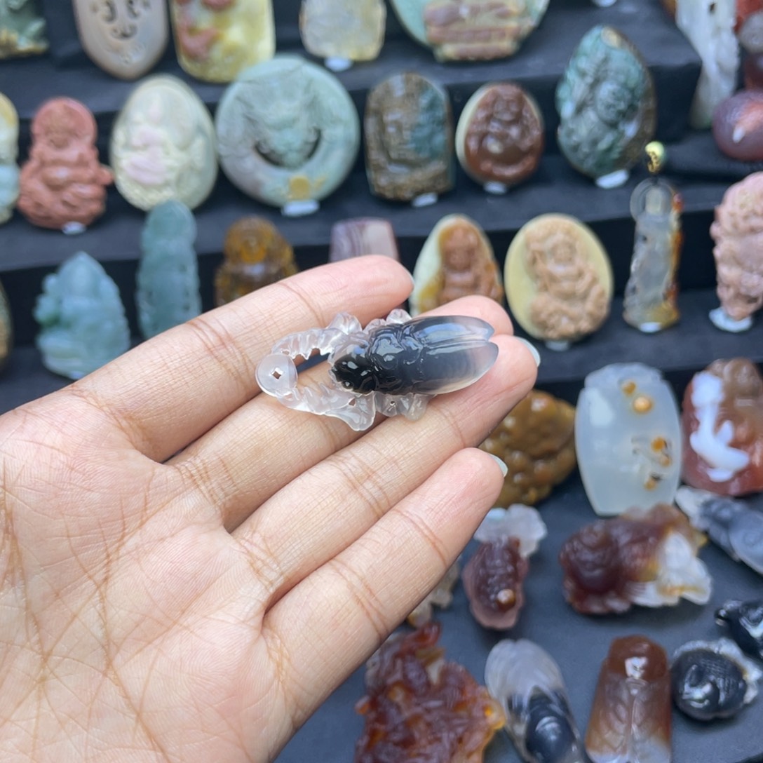 定制玛瑙未镶嵌手工雕刻甲虫