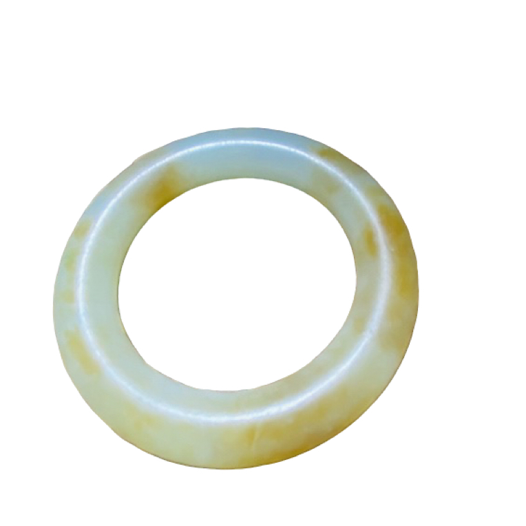 优雅（明］和田白玉带黄色手镯内径55.2条粗12.5女士玉镯子白色精美