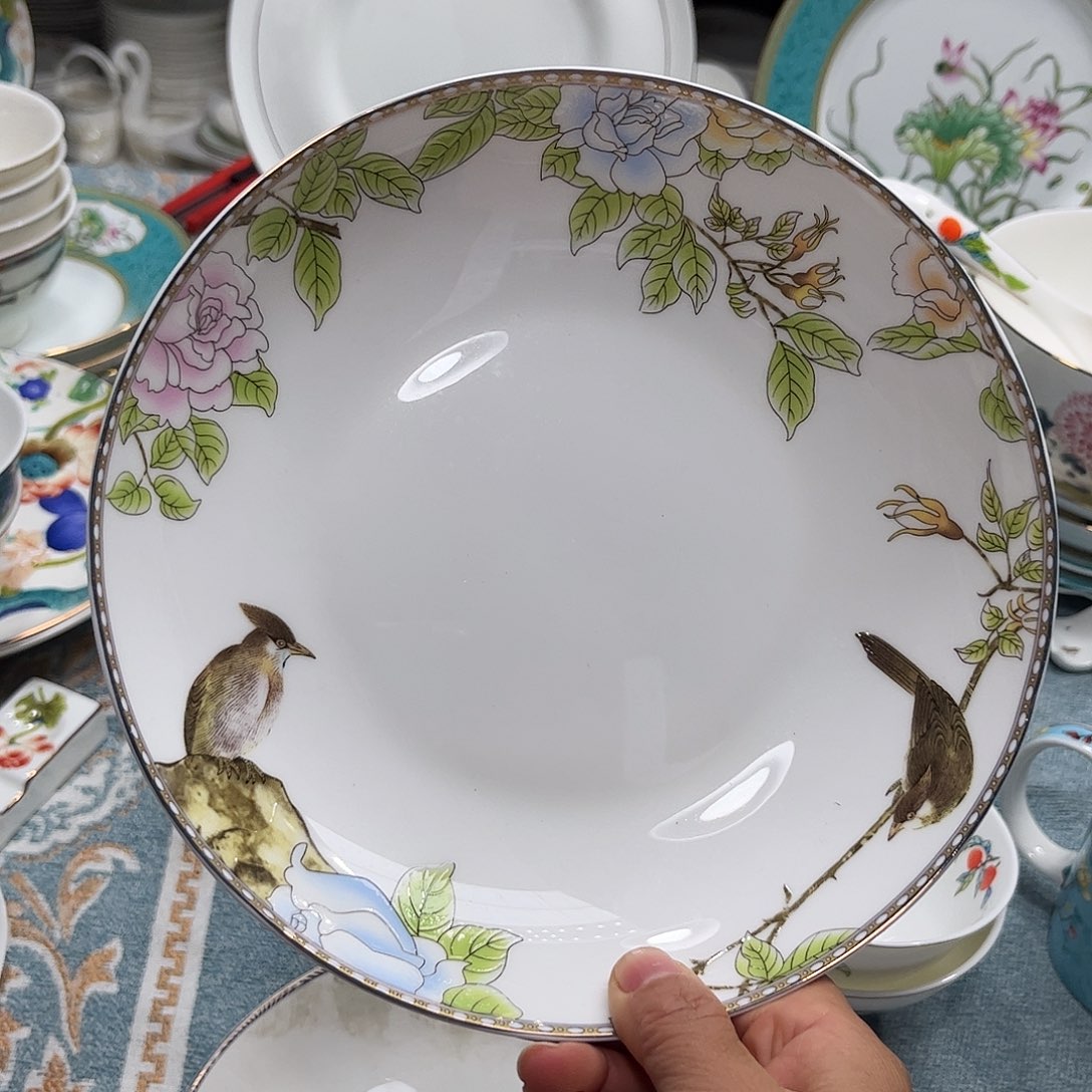 瓷片琴瑟和鸣八寸深盘四个微瑕