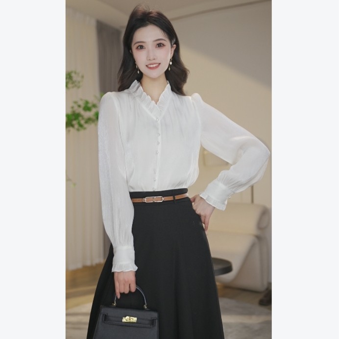 【曼贝】白色衬衫女长袖2025春季新款设计感气质衬衣8591662【甜甜】