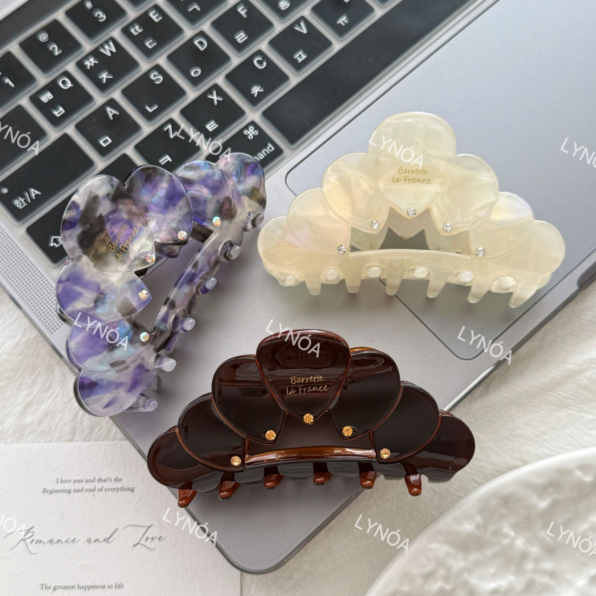 韩系ins百搭气质简约优雅法式点钻花瓣半弧醋酸抓夹