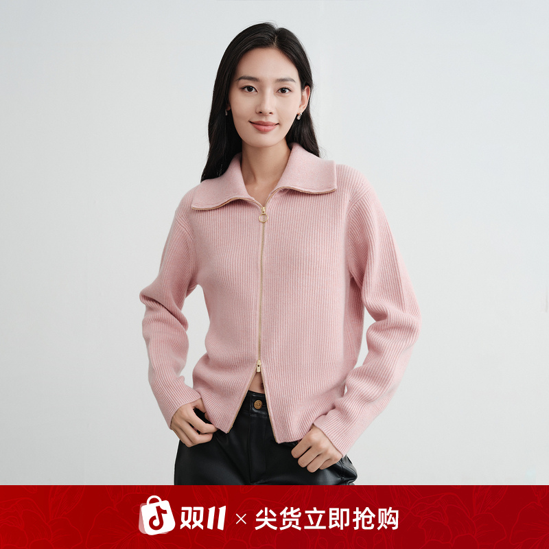 [阿拉善羊绒]EP雅莹2025早秋新品 绵羊毛混纺半高领针织外套9147A