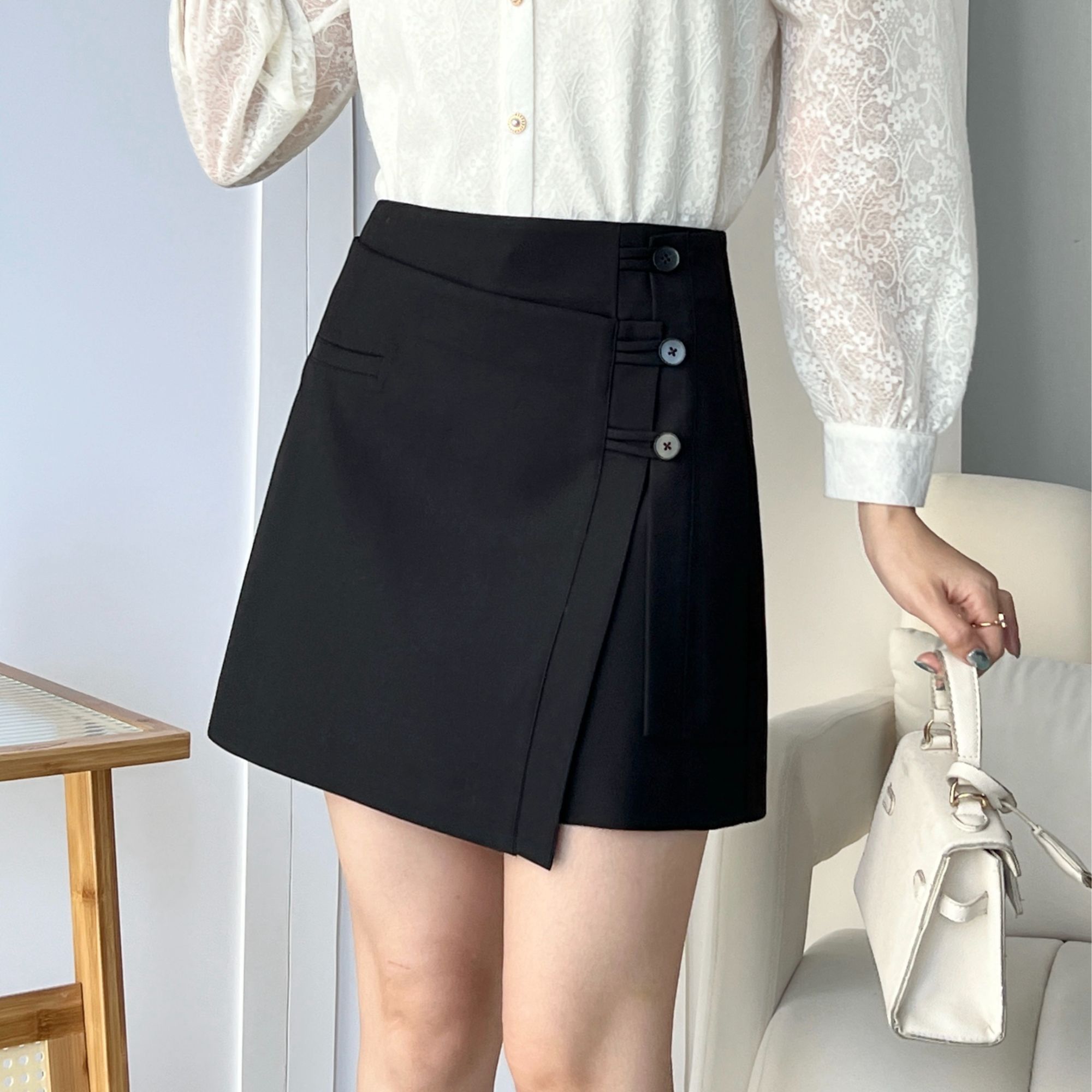 18733斜扣高腰休闲a版半裙