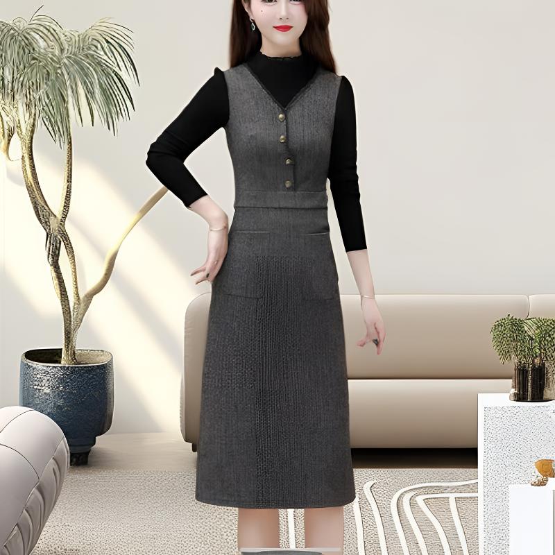 L002#灰【木兮兮专属】2025春季新款气质显瘦减龄中长款时尚连衣裙