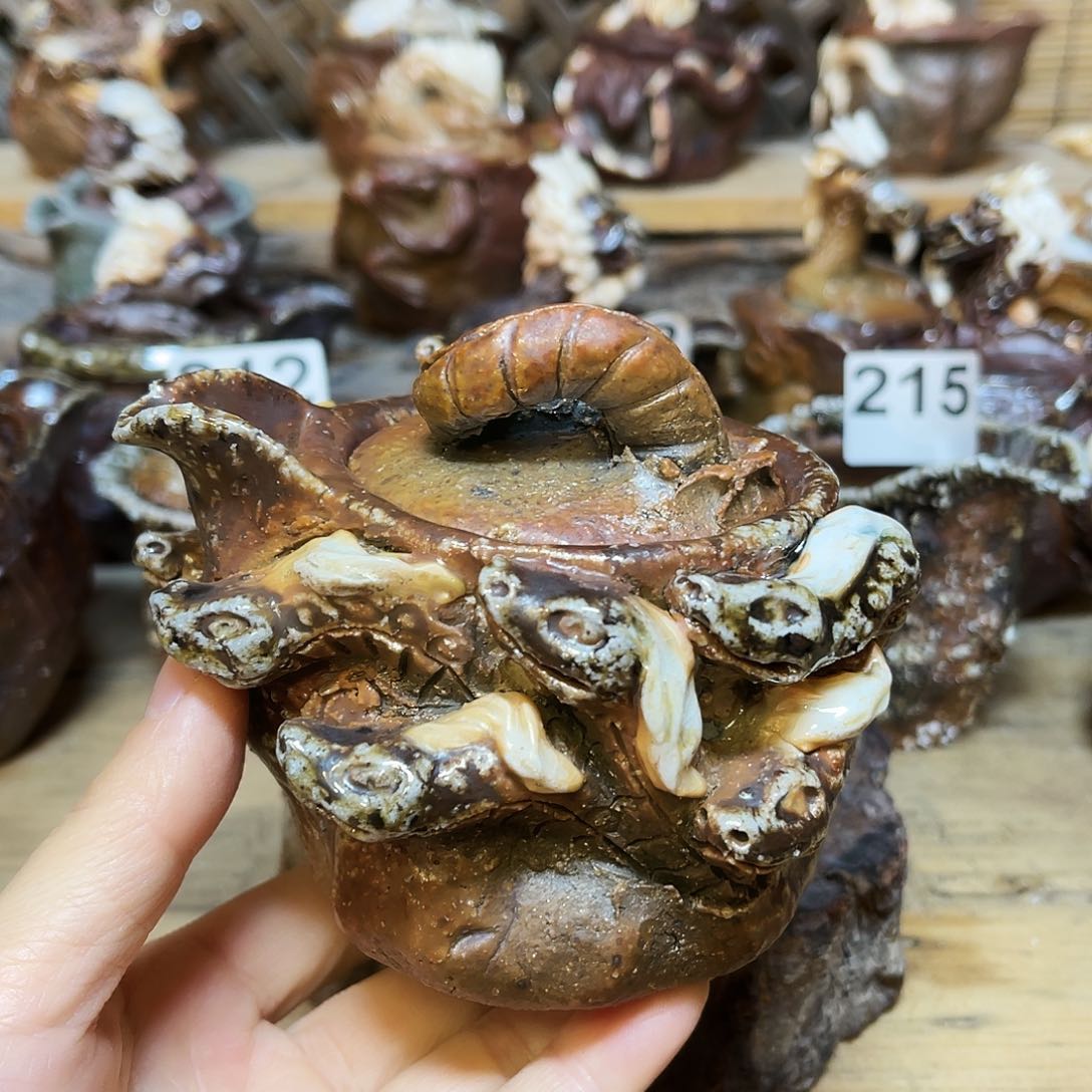 杯柴烧粗陶手捏宝瓶