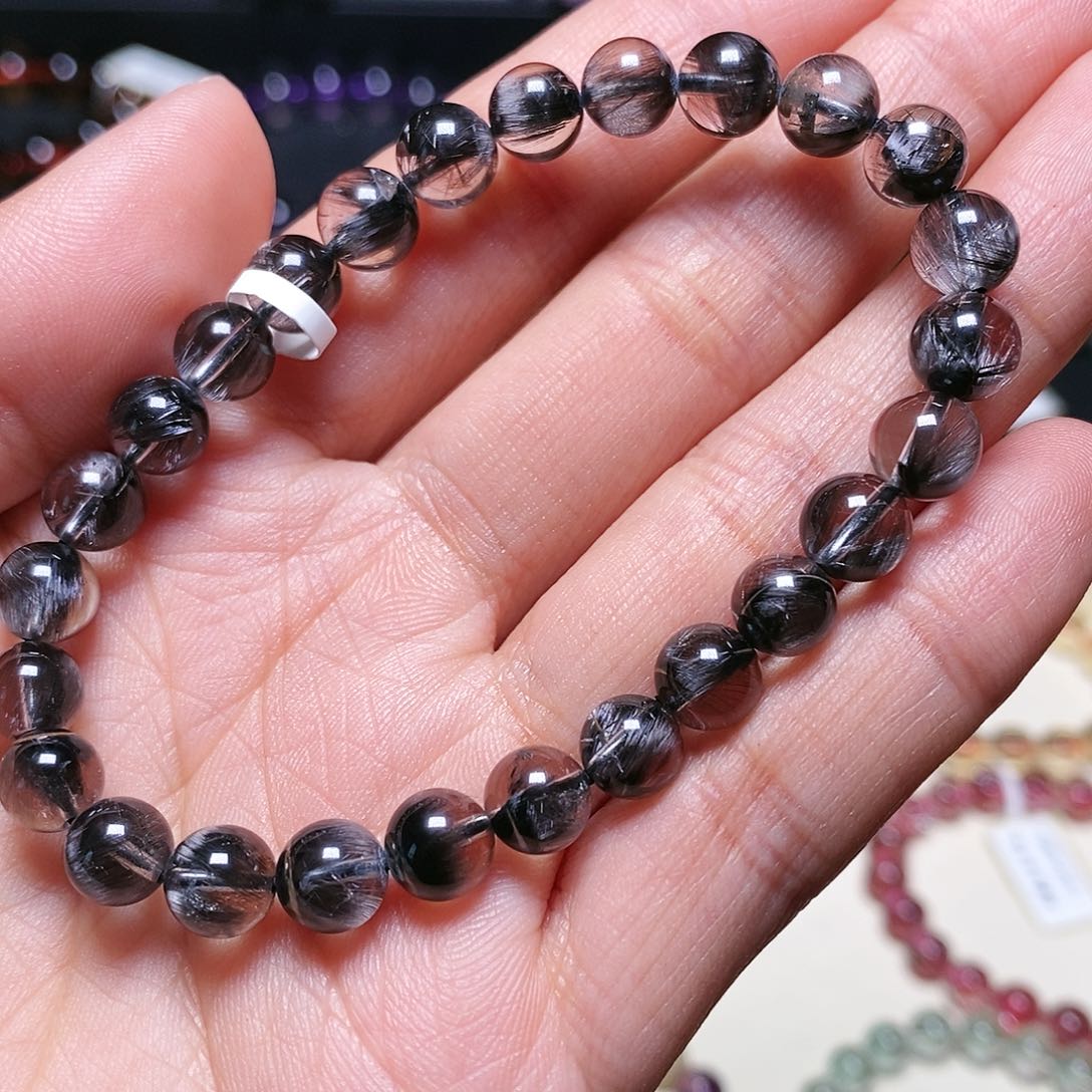 水晶手串未镶嵌黑银钛