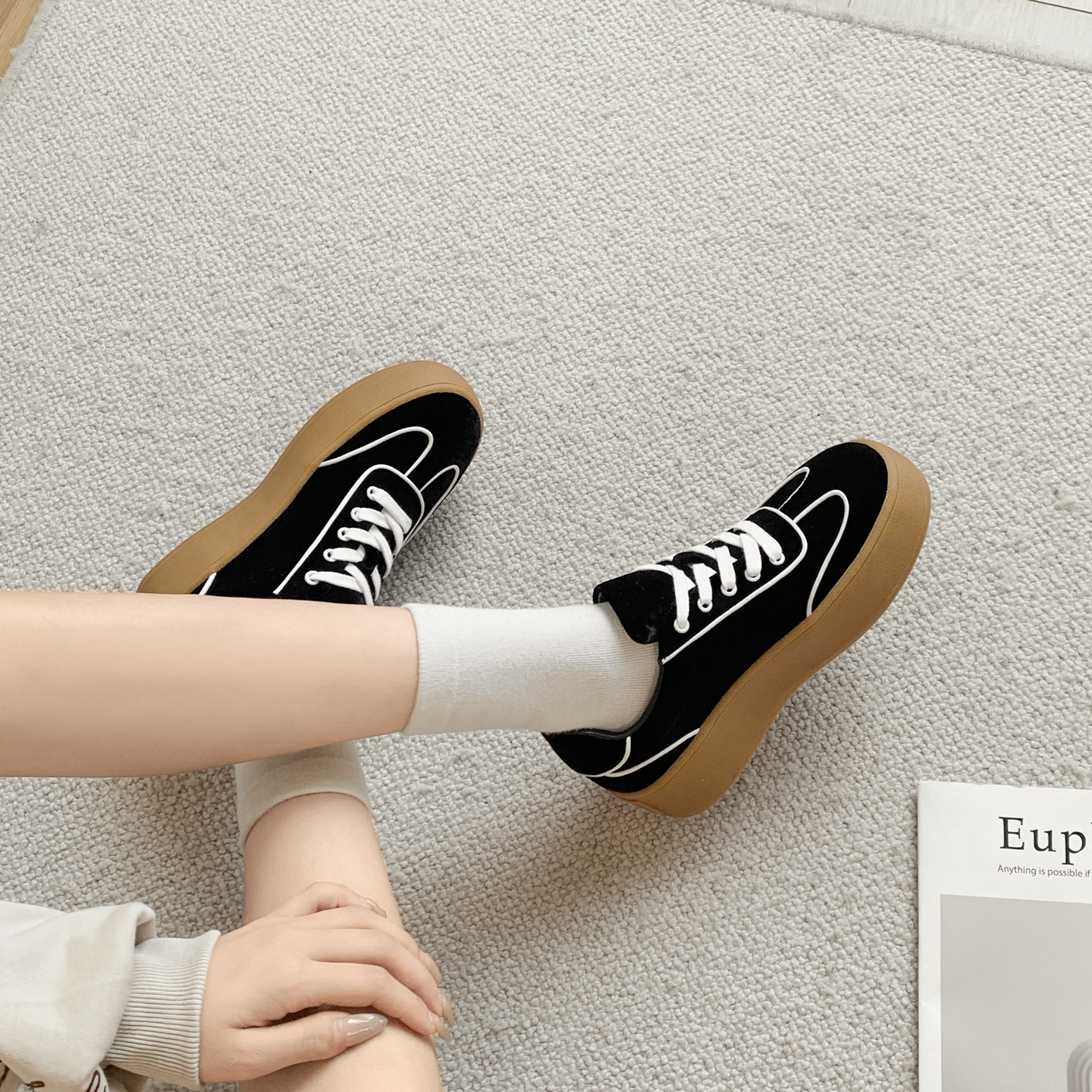 小码313233内增高复古德训鞋女小个子增高7cm休闲阿甘鞋厚底板鞋