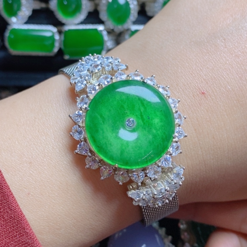 【闪购商品】翡翠挂件银S925镶嵌平安扣手牌