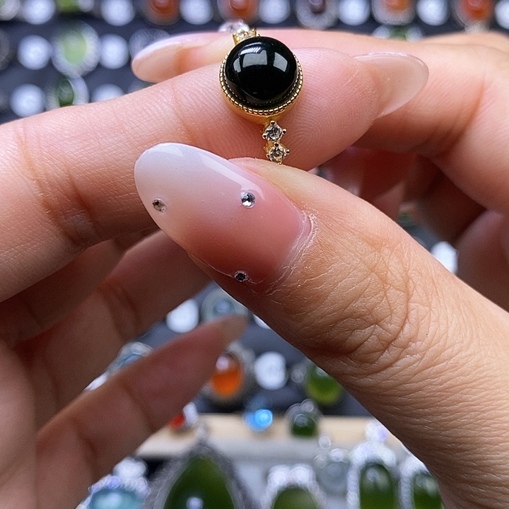 岫玉戒指银S925镶嵌戒指