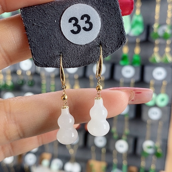 和田玉耳饰18K金镶嵌