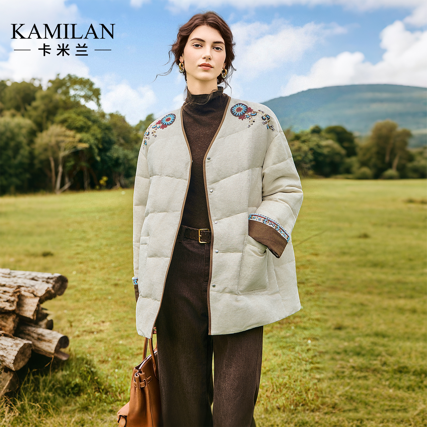 [亚麻]卡米兰短款白鸭绒羽绒服女2025冬季新款高级感保暖羽绒外套