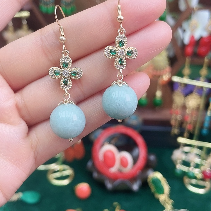 翡翠耳饰未镶嵌14毫米绿色配件