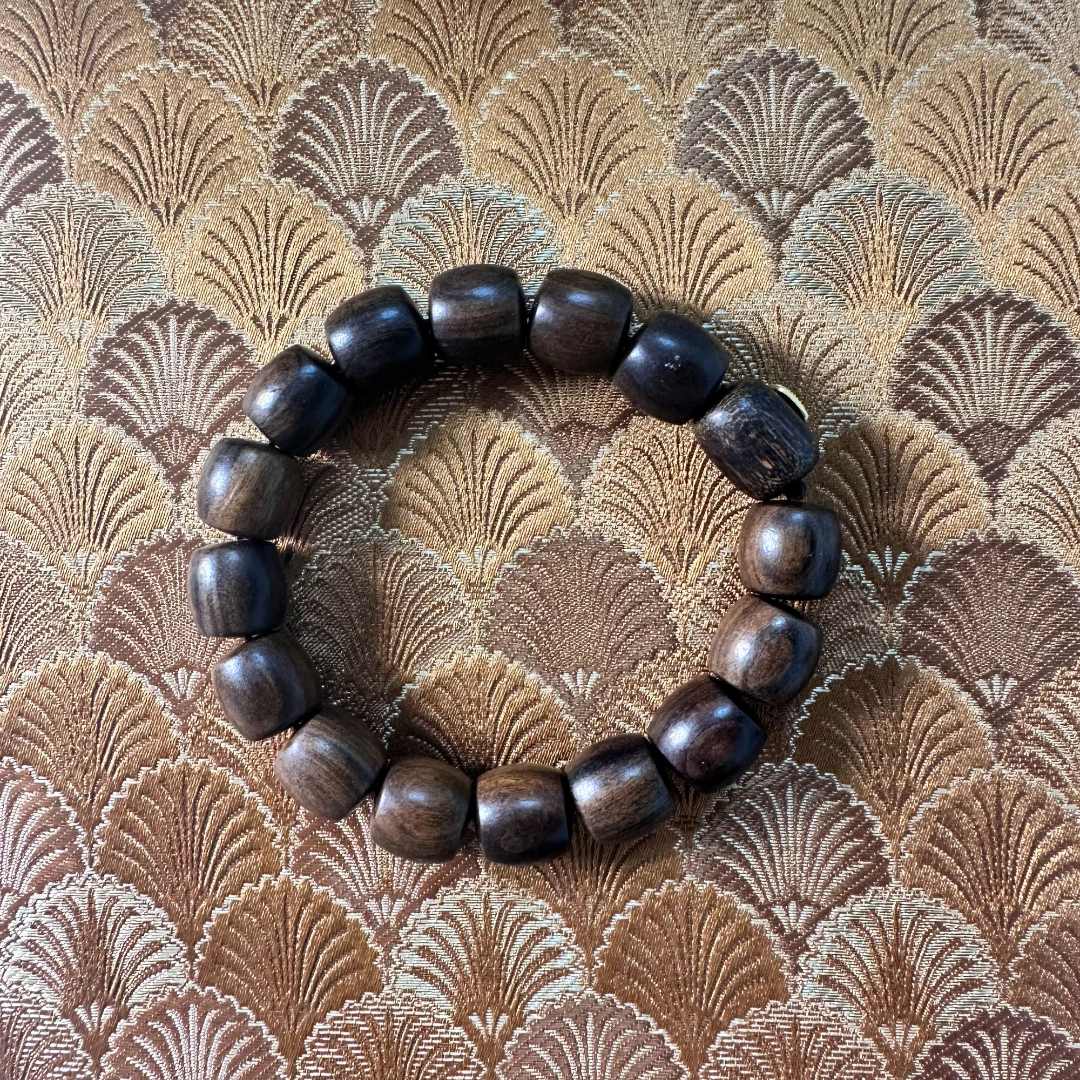 非金属手链 【 炎轩文趣斋】古苏夷带一点黄色木质桶珠手串