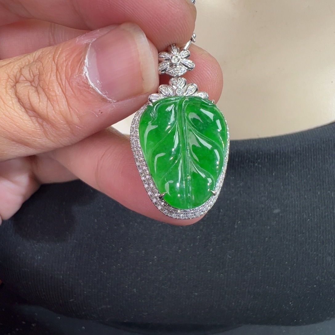 翡翠18K金镶嵌吊坠(不含链)