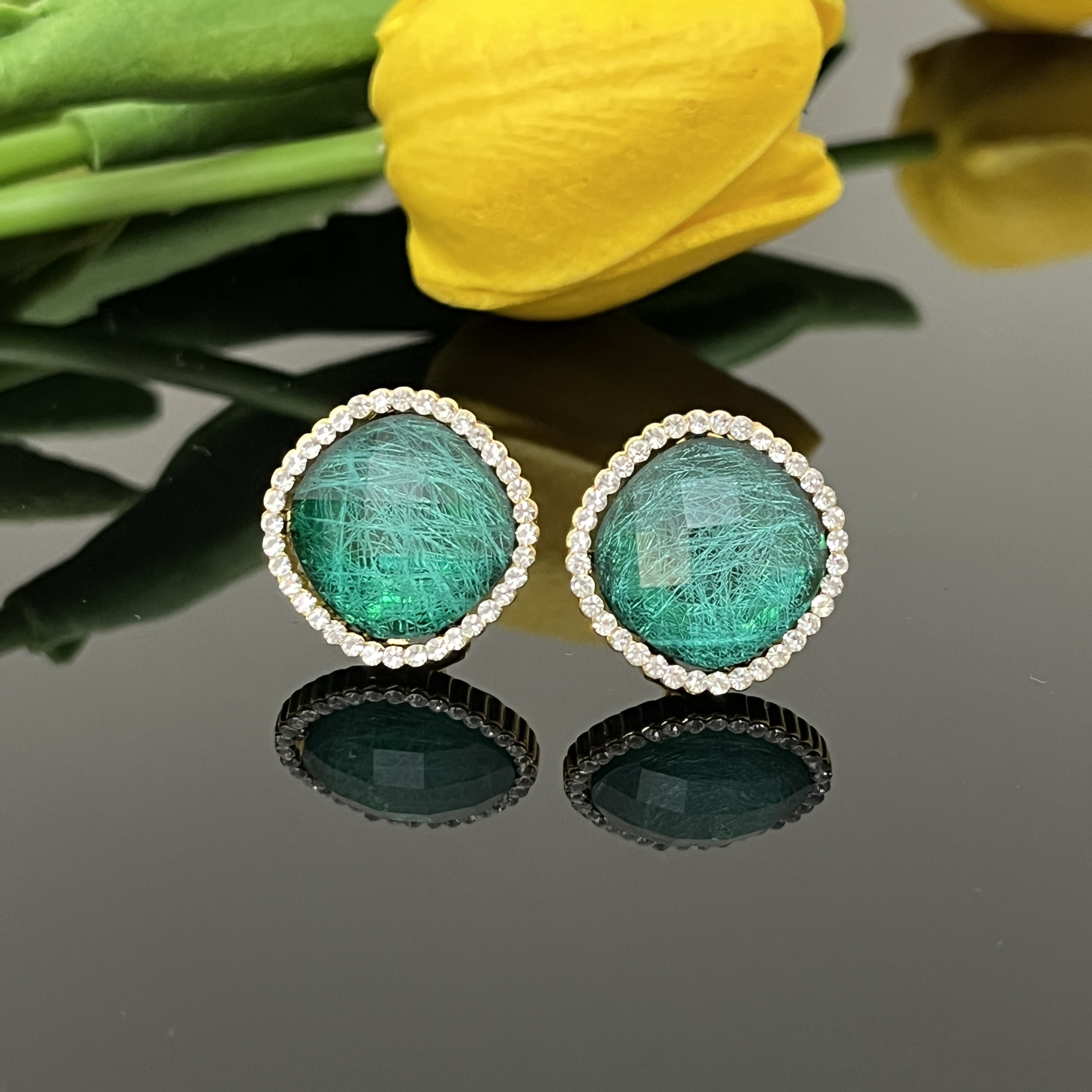 铜合金耳饰 彩色蓝色女欧美小众优雅耳饰耳夹耳钉镶嵌日韩轻奢