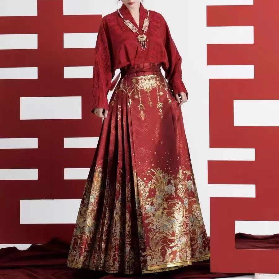 服饰马面配饰红色璎珞项链古风长款宋制汉汉服流苏元素颈链锁骨
