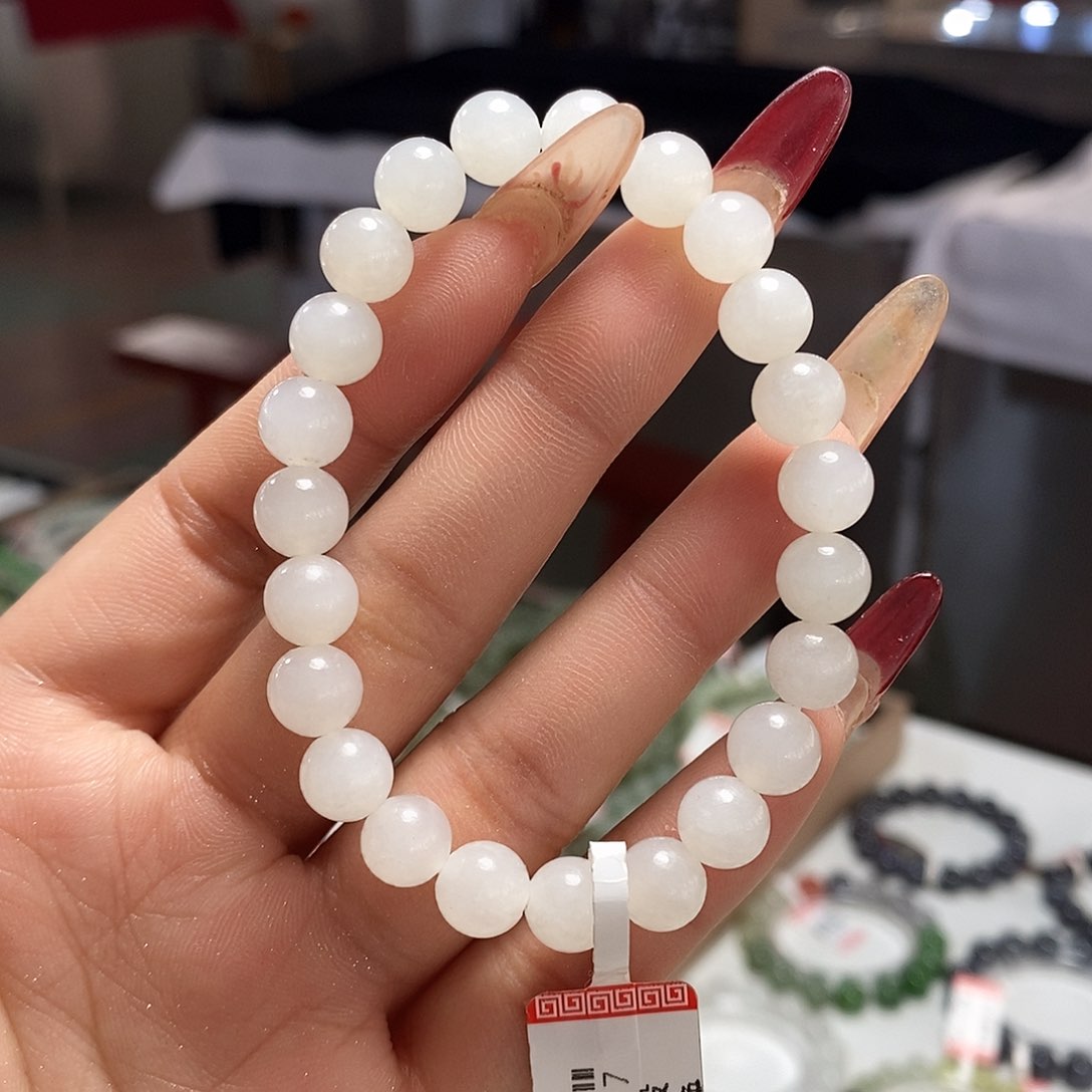 和田玉未镶嵌白玉8mm