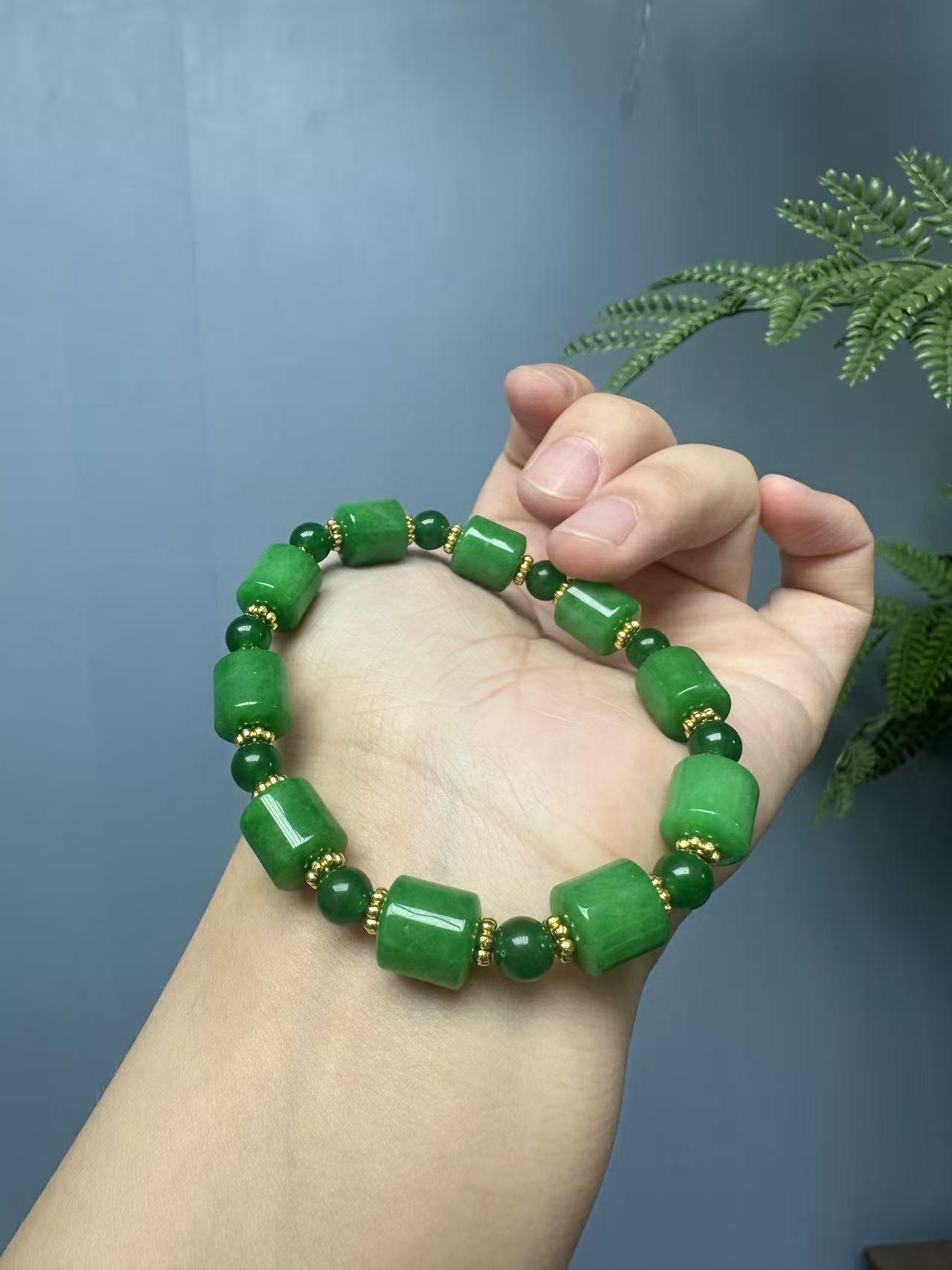 易安diy严选辣绿竹节手链