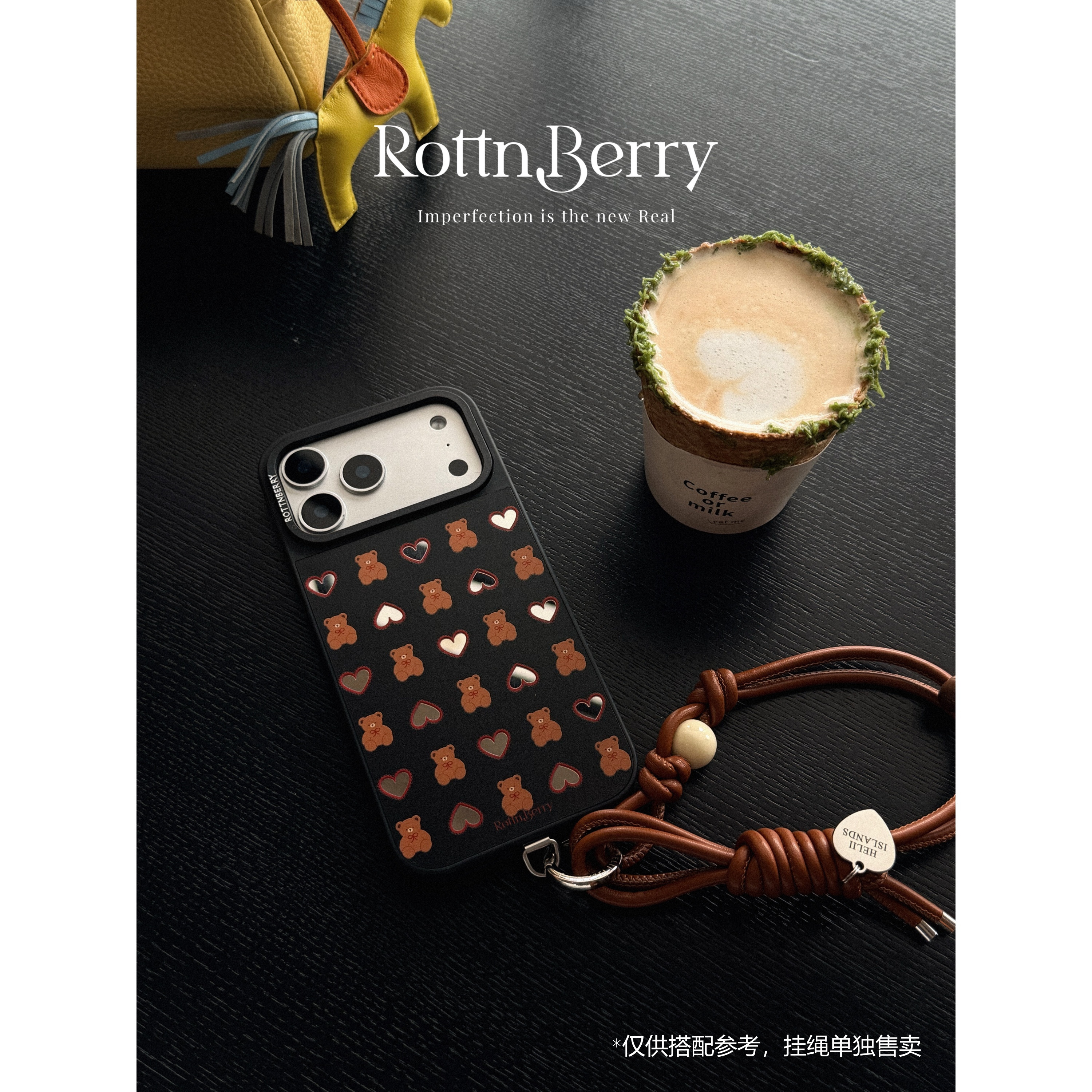 RottnBerry烂草莓 | 原创设计 摩登黑巧小熊 爱心镜面磁吸手机壳