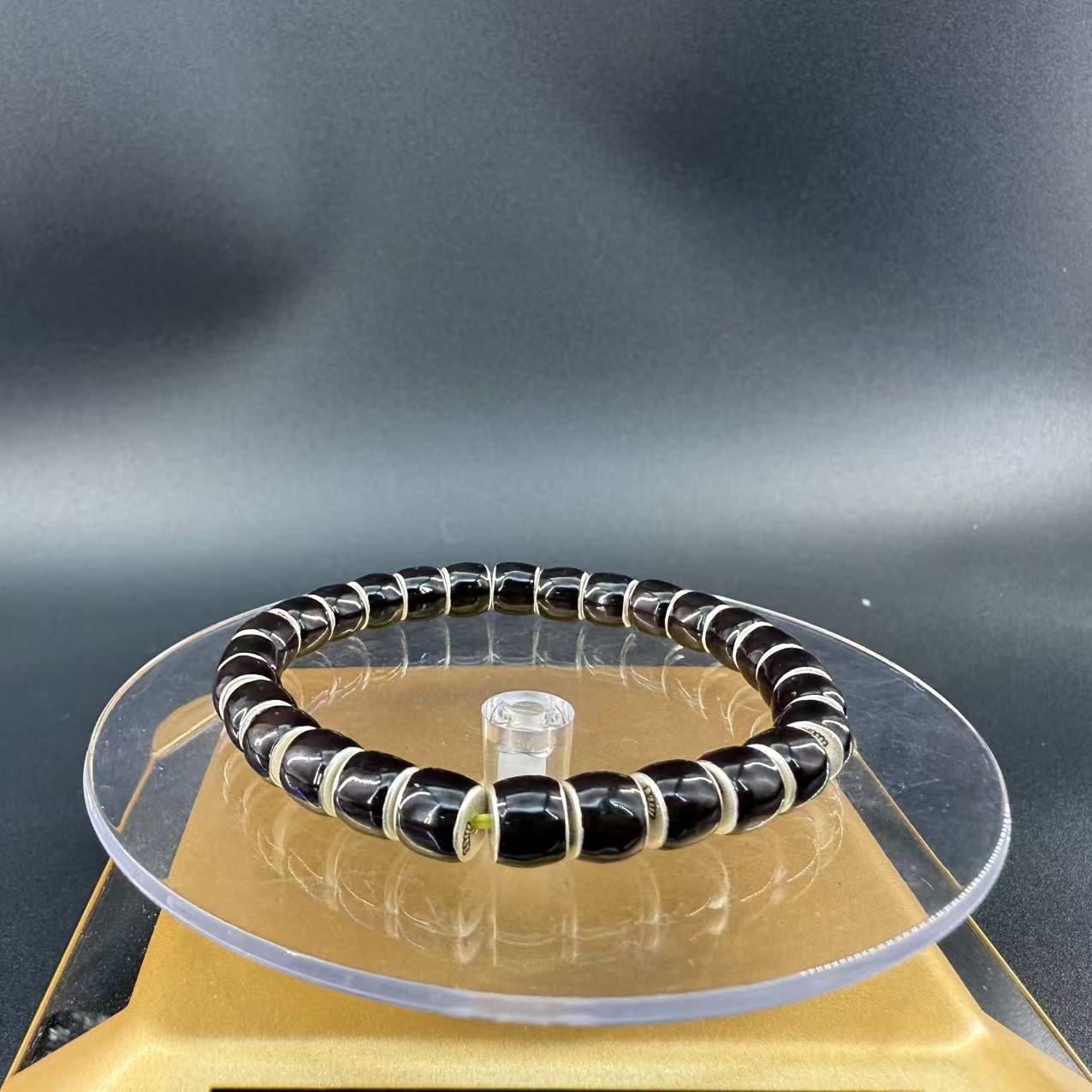 足银珐琅手链 足银999卡7mm直切款黑变红温变文玩手链