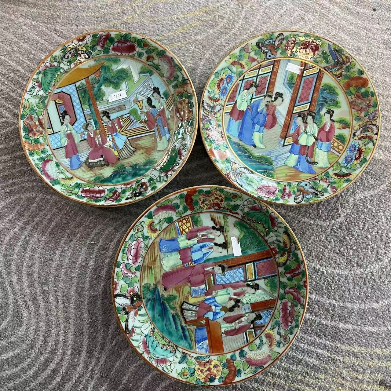 F643广彩花鸟人物纹盘【其一】