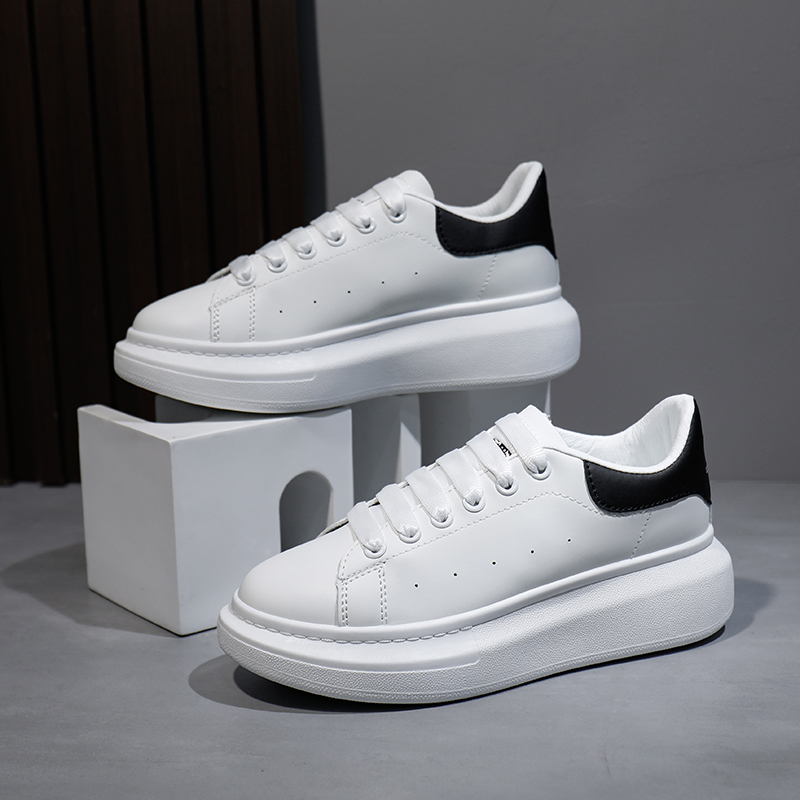 真皮四季男女同款时尚经典百搭厚底低帮系带情侣增高松糕底小白鞋