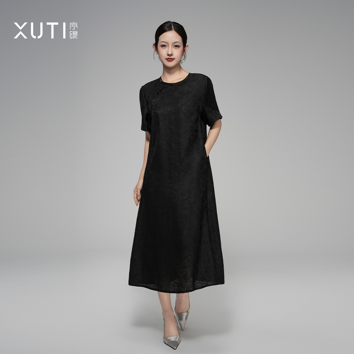序缇『玄尘赋』夏季新款复古国风新中式女装桑蚕丝连衣裙J37-15228