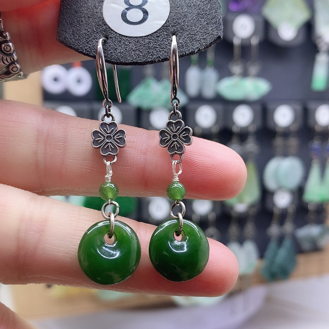 和田玉银S925镶嵌耳饰