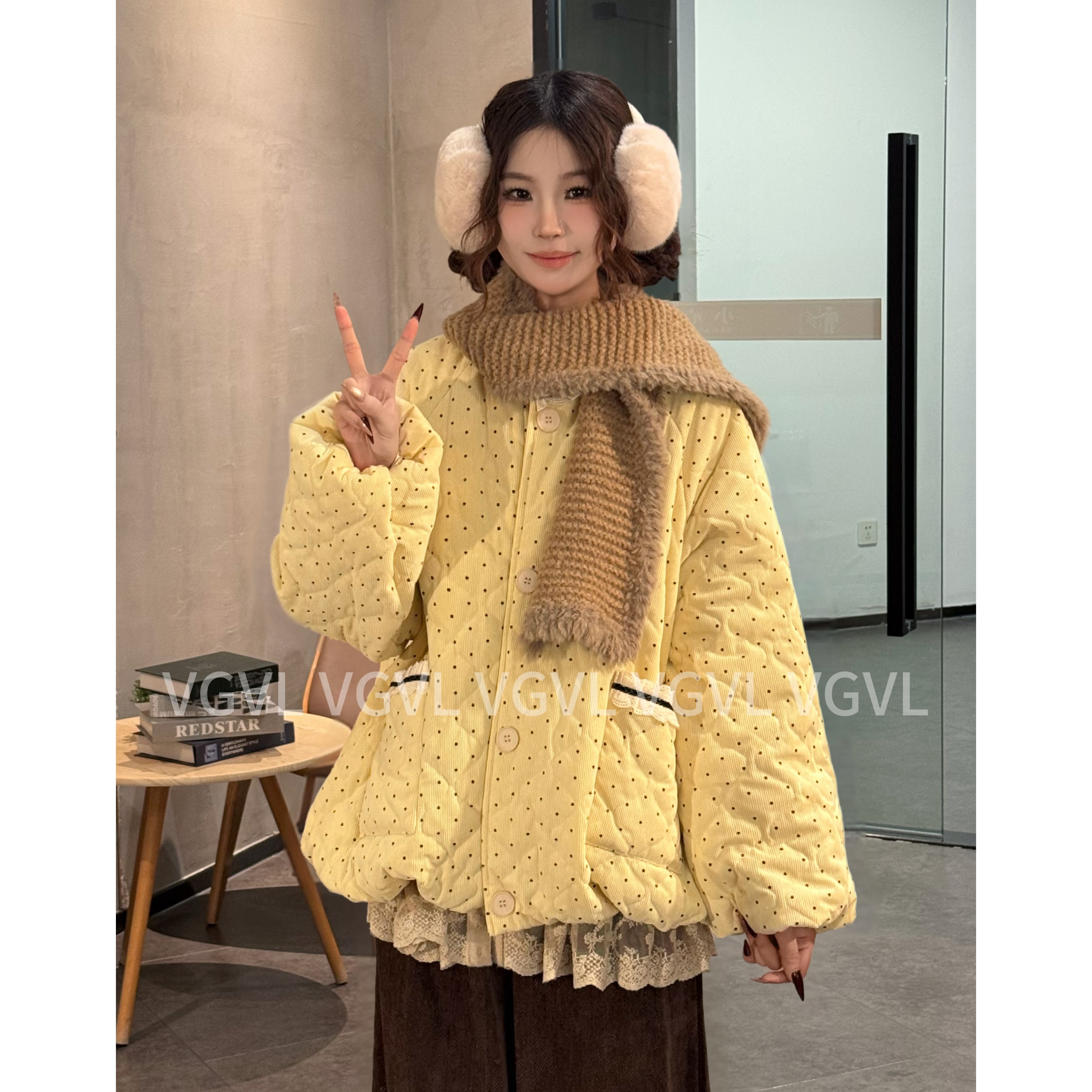 VGVL厚款花苞棉服波点保暖宽松棉衣设计感网红30351