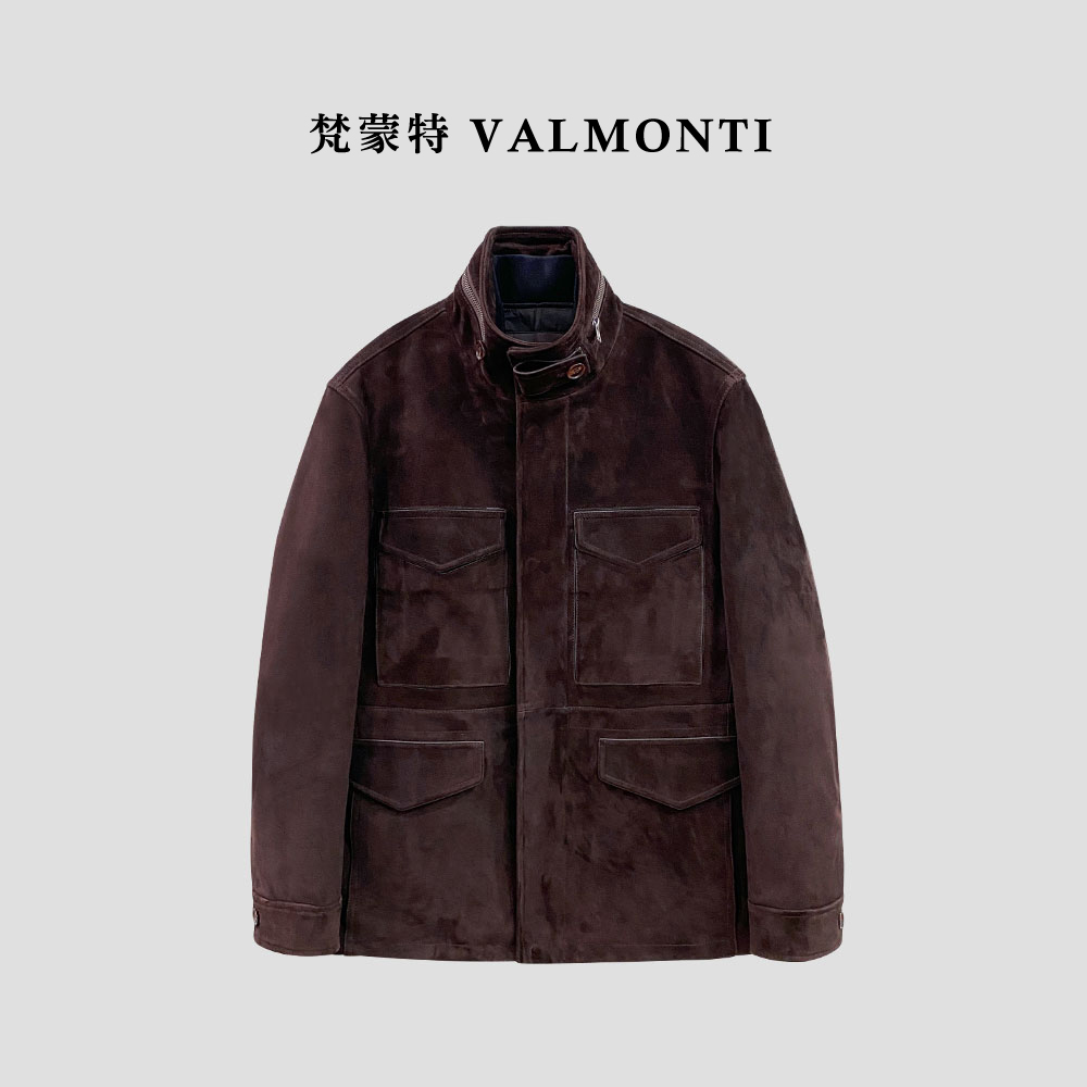 Valmonti肯尼亚混种小山羊男士秋冬反绒M65猎装皮衣可脱卸内胆