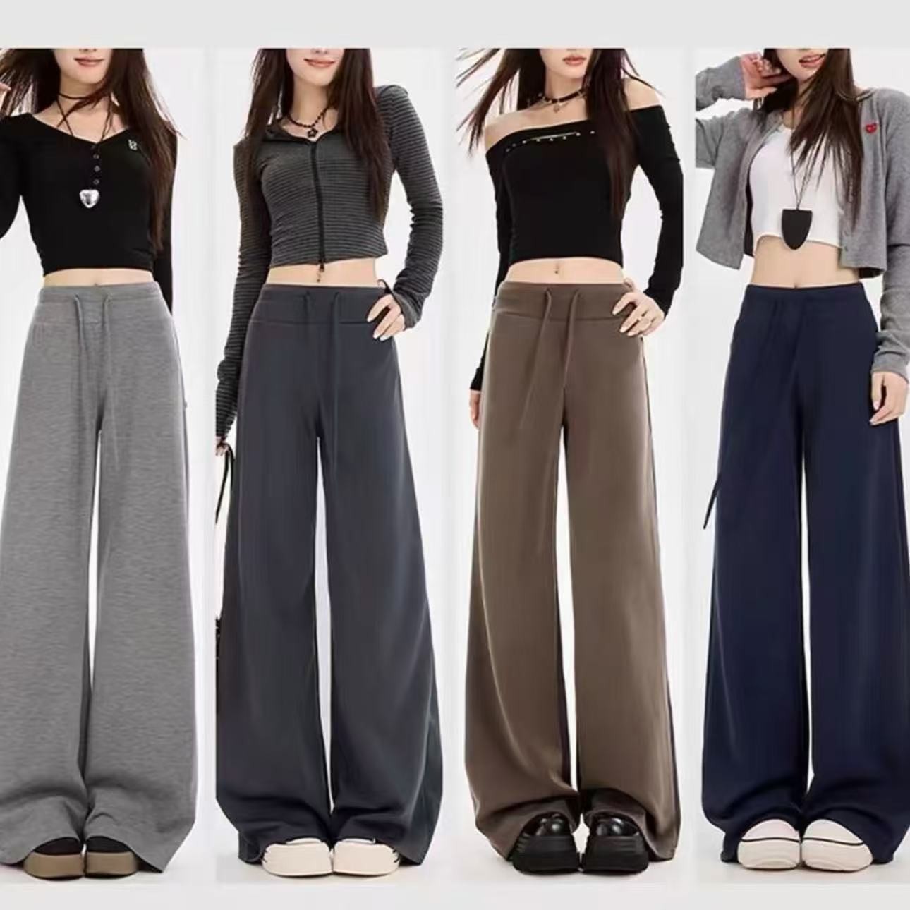 爆款2025秋冬加绒直筒裤高腰百搭垂感提臀休闲阔腿裤子女