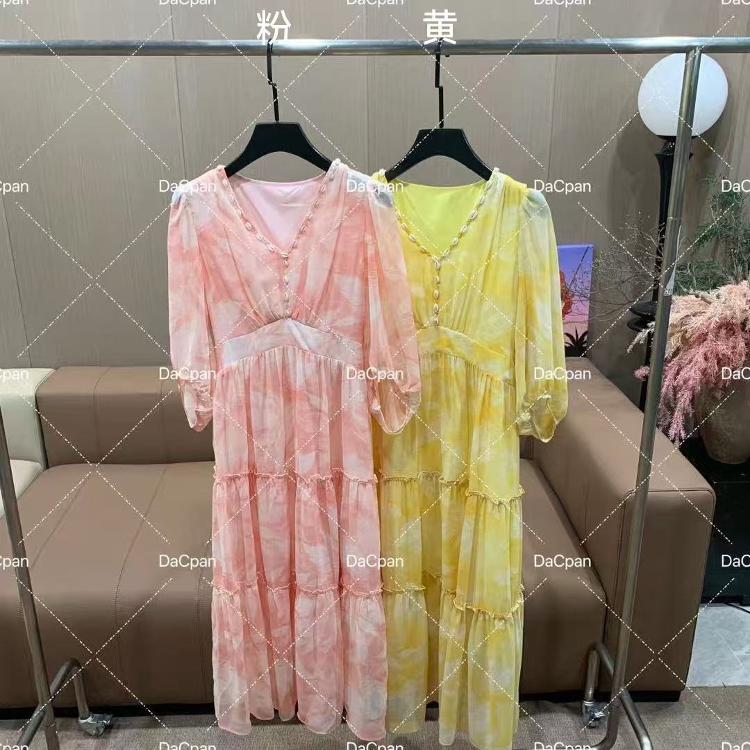 DACPAN-“风和日丽”V领贝壳晕染印花连衣裙 2025/盼·PP 8876