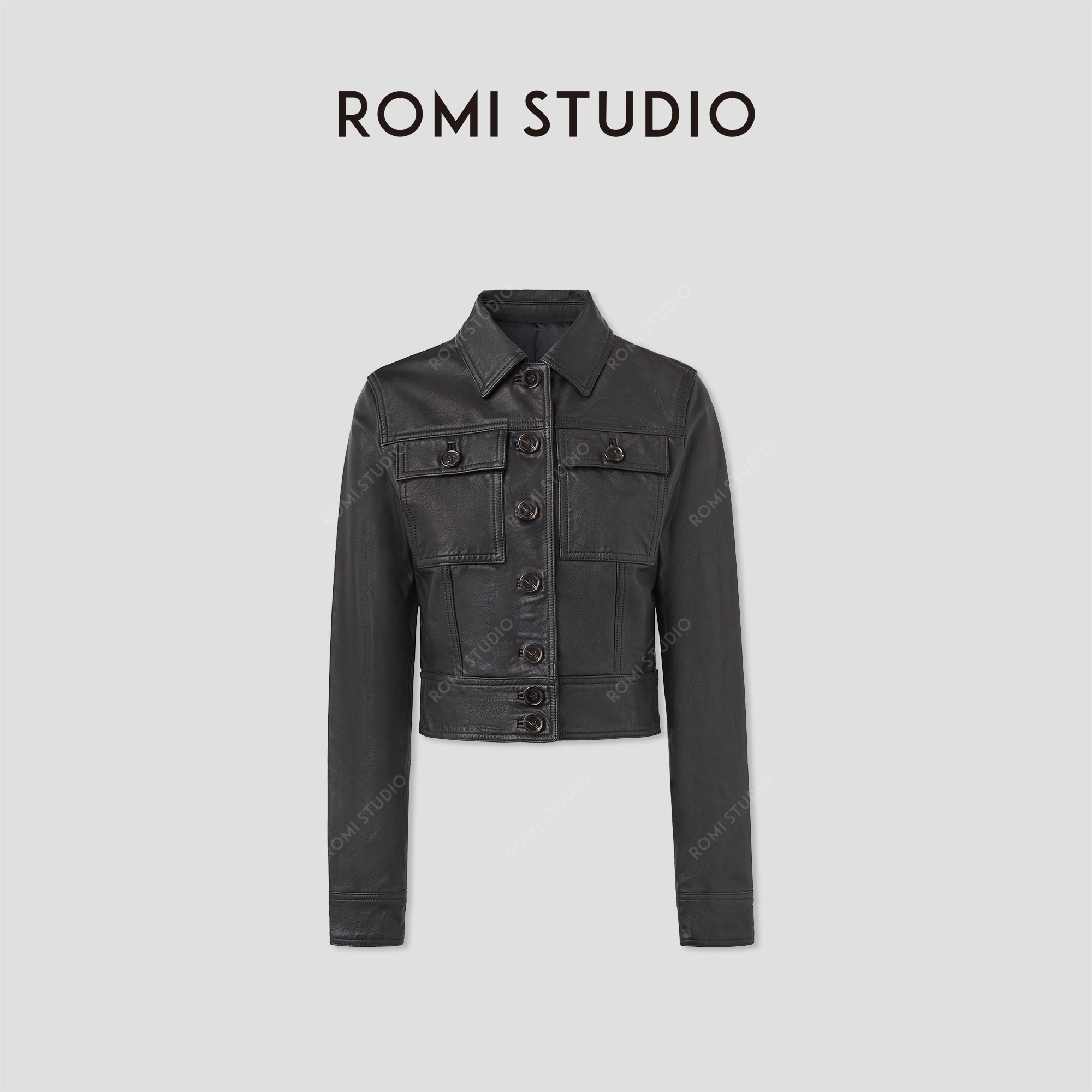 ROMI STUDIO“棕标系列”英国进口小牛皮纽扣夹克短皮衣 RWCSWG2257