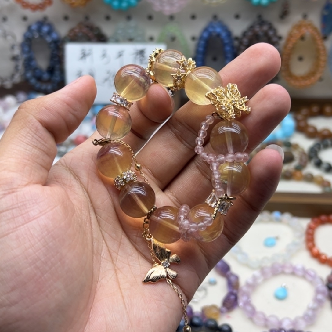 未镶嵌水晶手链拉丝黄萤石diy