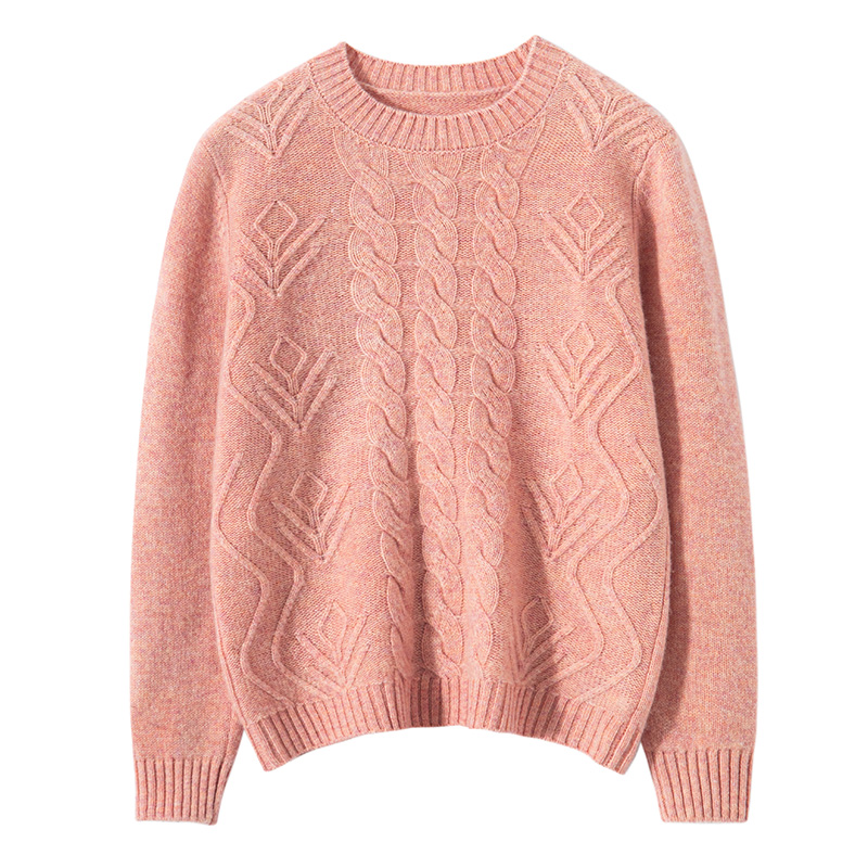 新款男女童100%羊毛衫圆领常规款毛衣秋冬提花保暖时尚上衣