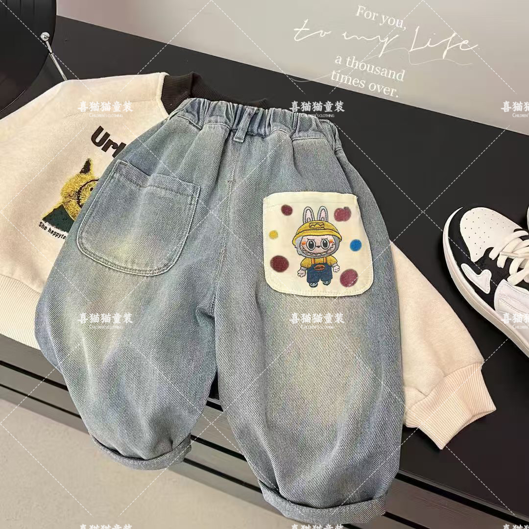 拉布布童装春秋牛仔裤2025新款儿童宽松洋气裤子男女童裤子