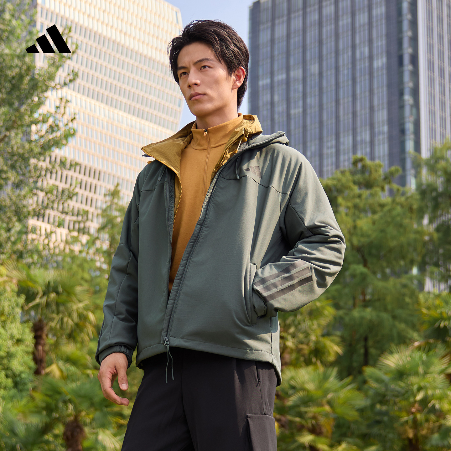 阿迪达斯官方 拒水防风保暖休闲加绒连帽夹克外套男女秋季 KF5225