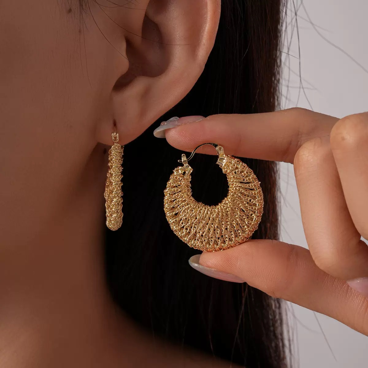 铜合金耳饰 有间喜舍 轻奢高级感编织立体镂空圈圈耳扣A018