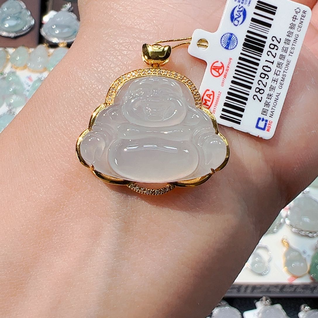 翡翠18K金镶嵌吊坠(不含链)佛公