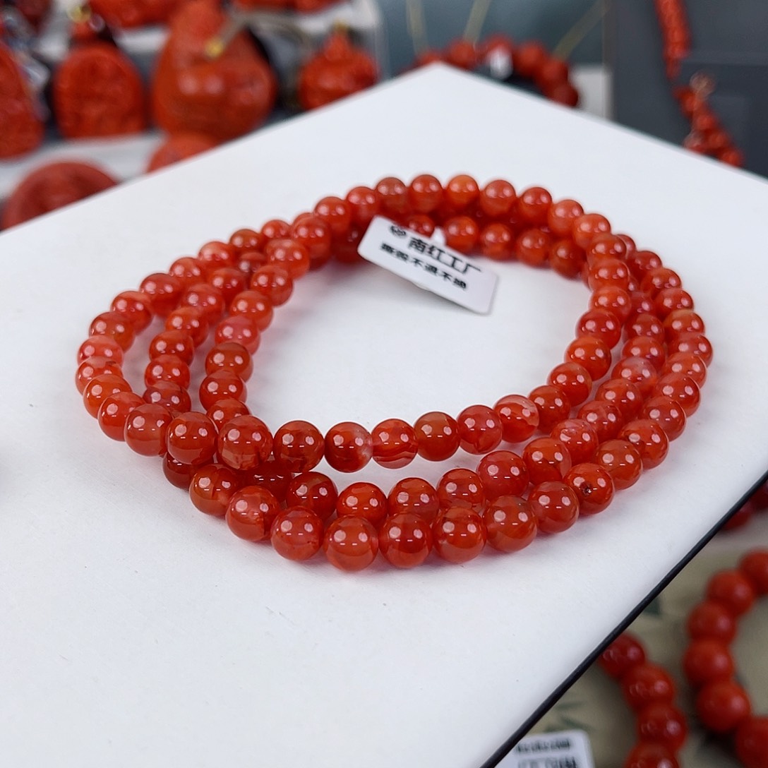 手串未镶嵌南红玛瑙瓦西柿子红多圈7mm