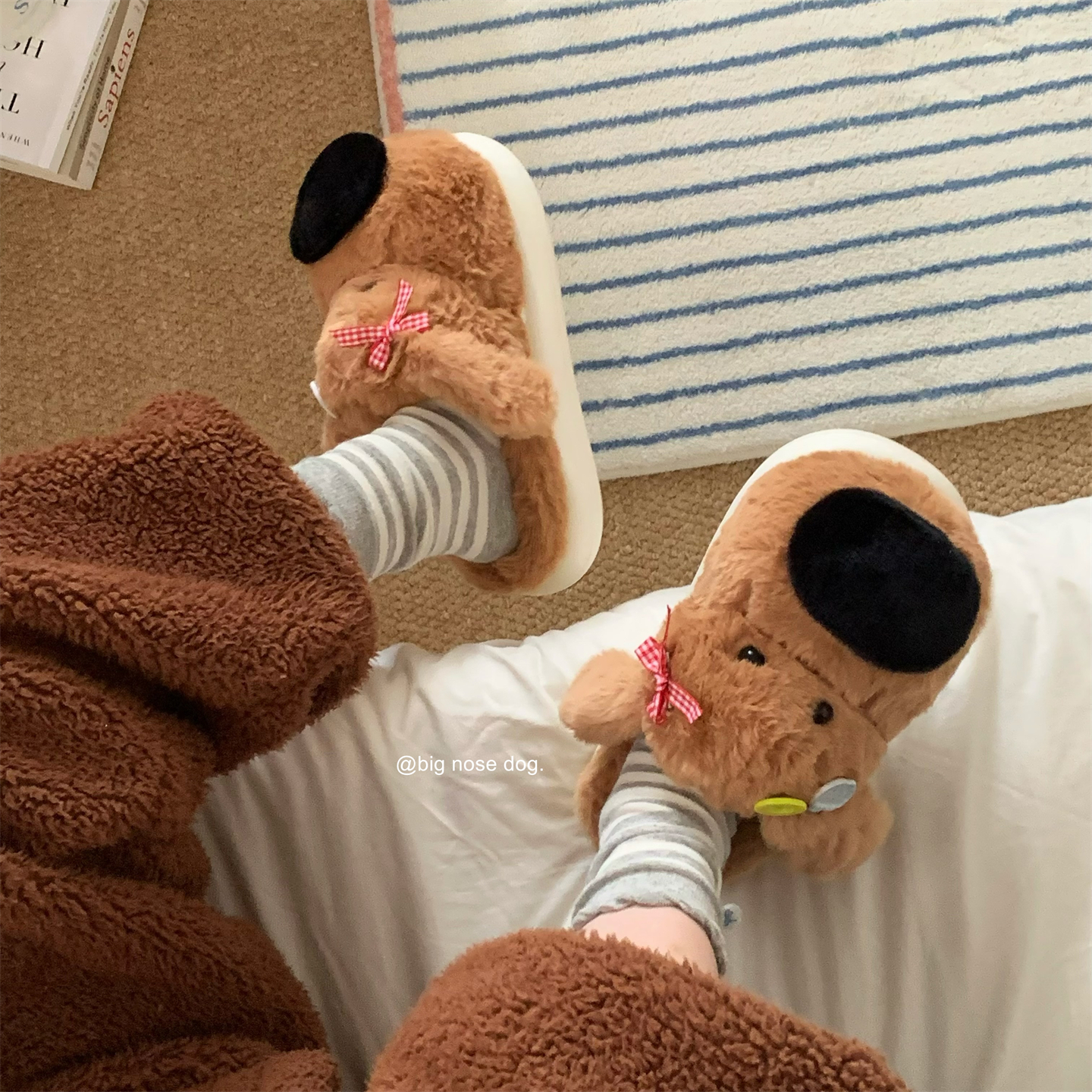 冬防滑软萌大鼻狗狗网红卧室家居鞋学生毛毛鞋舒适保暖棉拖鞋女士