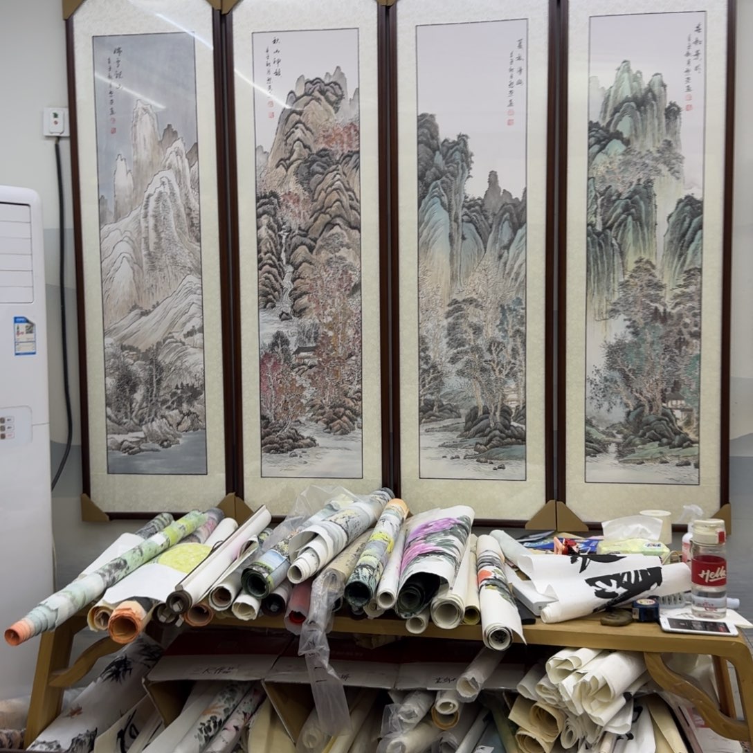 国画秋夏秋冬四条屏约164×196