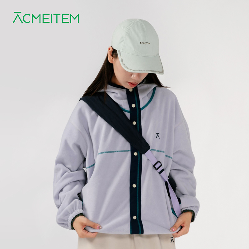 ACMEITEM爱棵米 户外秋冬保暖摇粒绒连帽外套休闲抓绒宽松开衫女