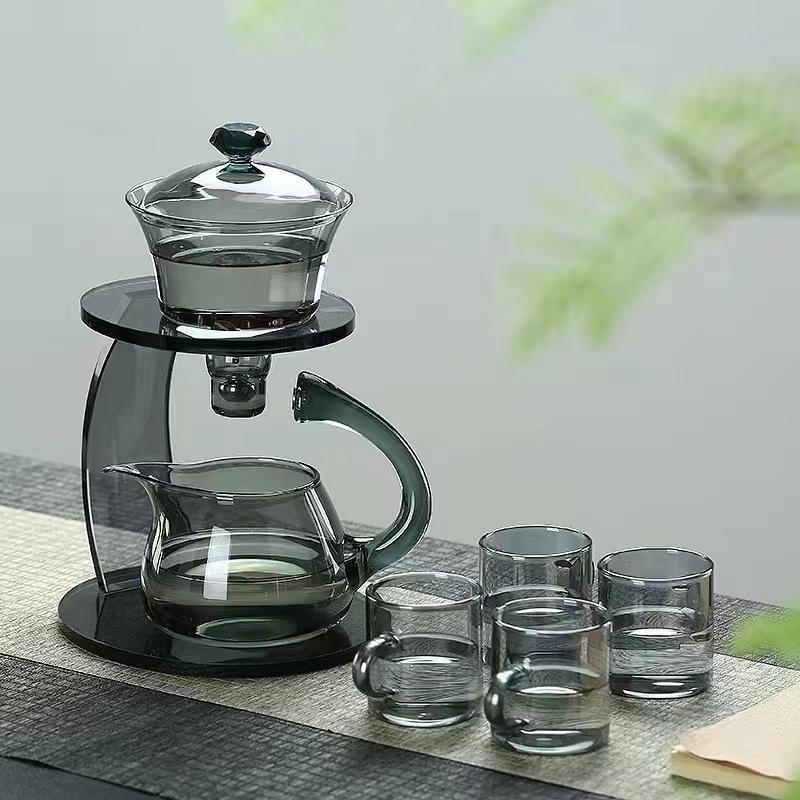 高硼硅玻璃透黑色茶具套装家用磁吸办公室冲泡茶壶懒人泡茶神器功
