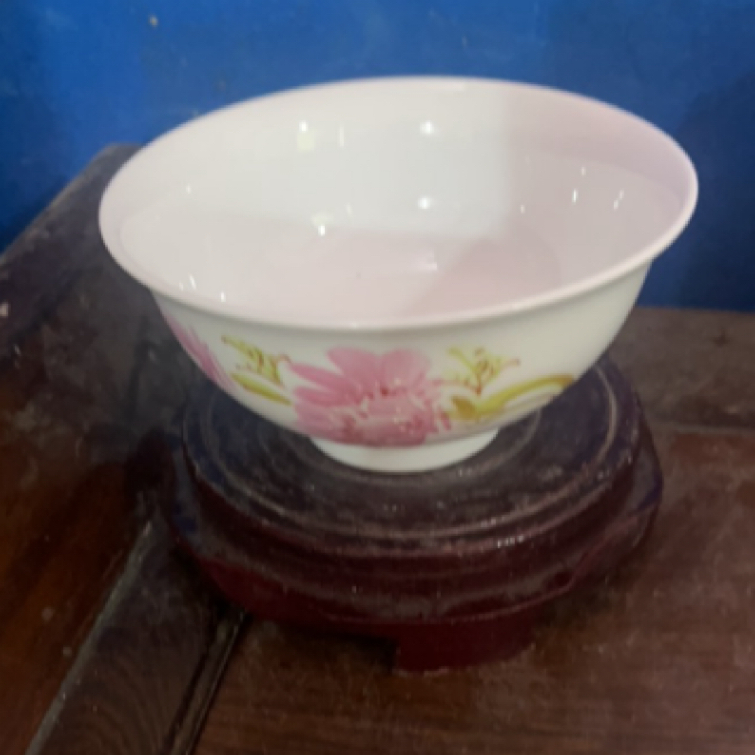 景德镇陶瓷水点桃花手绘5寸米饭碗