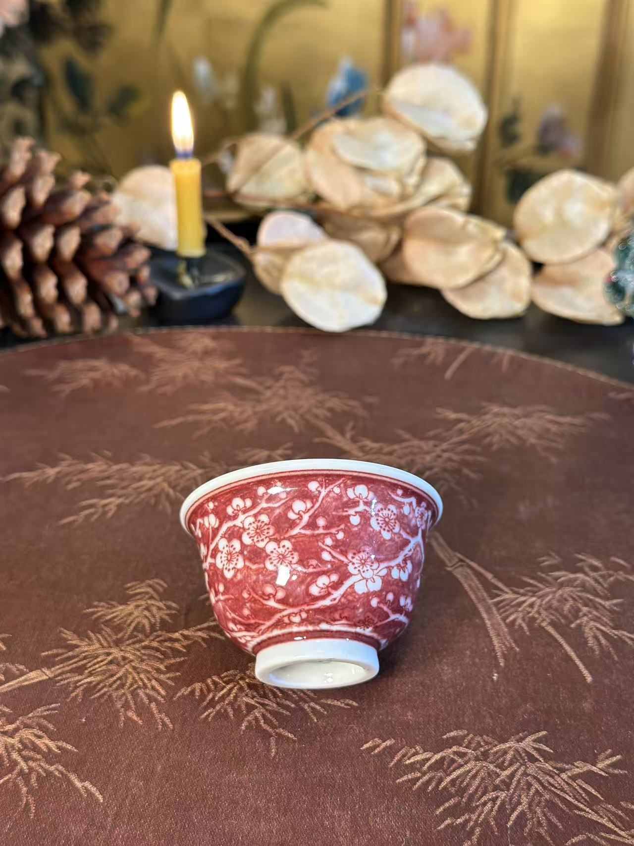 勤义堂 青花釉里红冰梅小压手杯