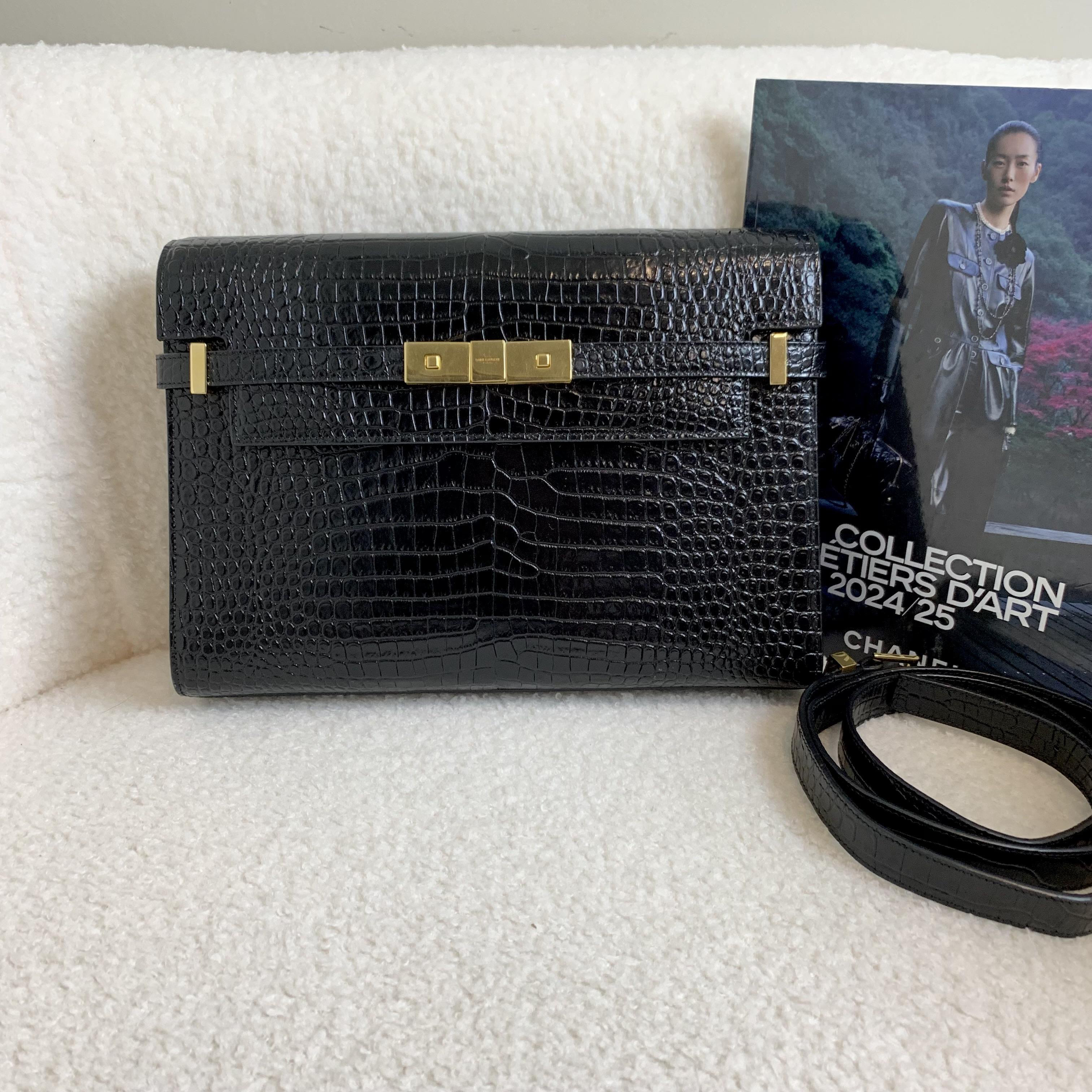 99新 YSL/圣罗兰 壹臻/黑金压纹曼哈顿中号21年81337400